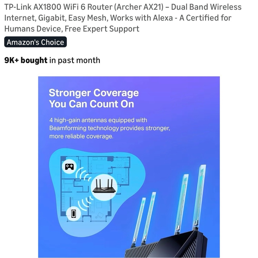 TP-Link Dual Band WiFi 6 Router - Black - Picture 6 of 7